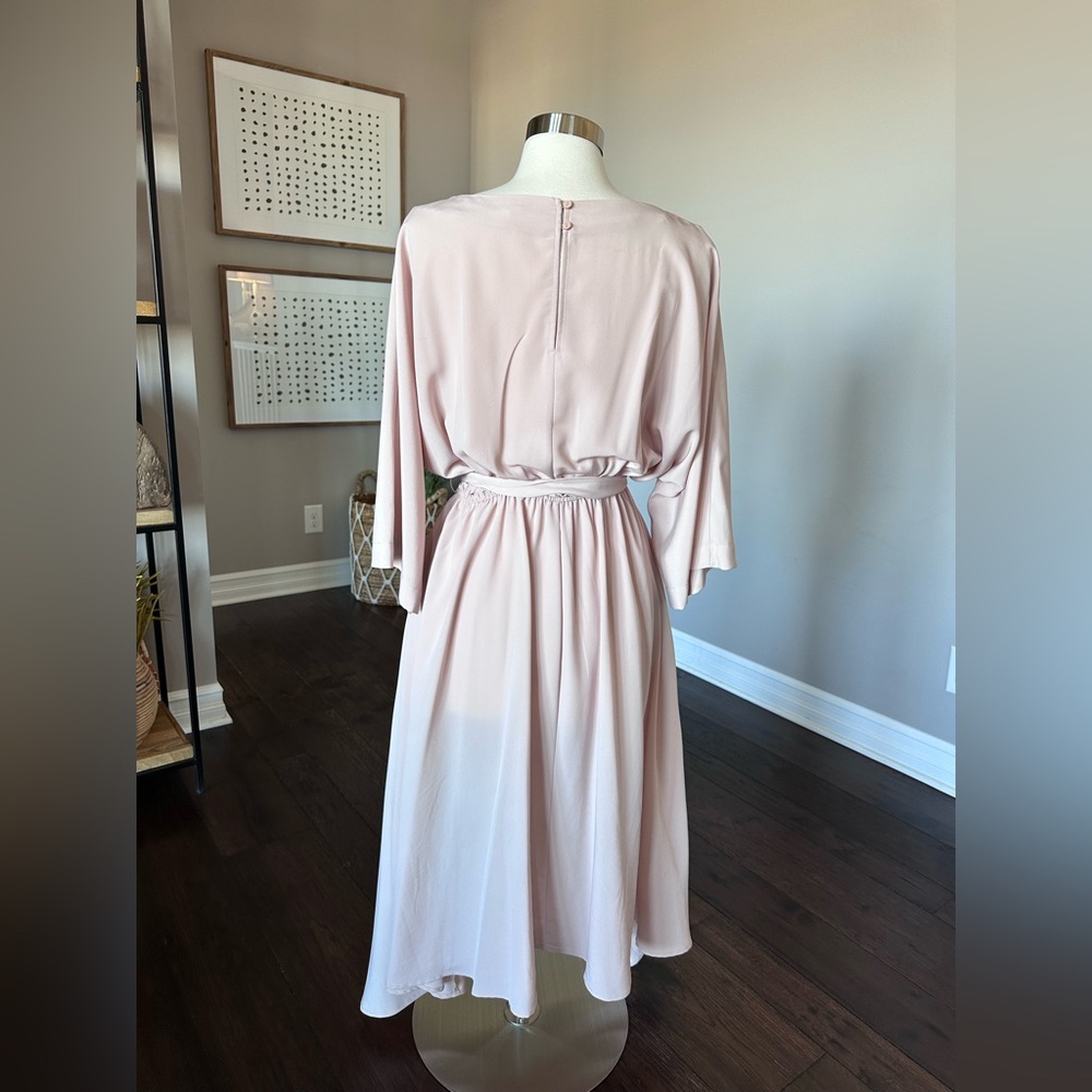 PROLOGUE Midi Dress Blush Pink Dolman 3/4 Sleeve Handkerchief Hem XL Worn 1x - Picture 4 of 10